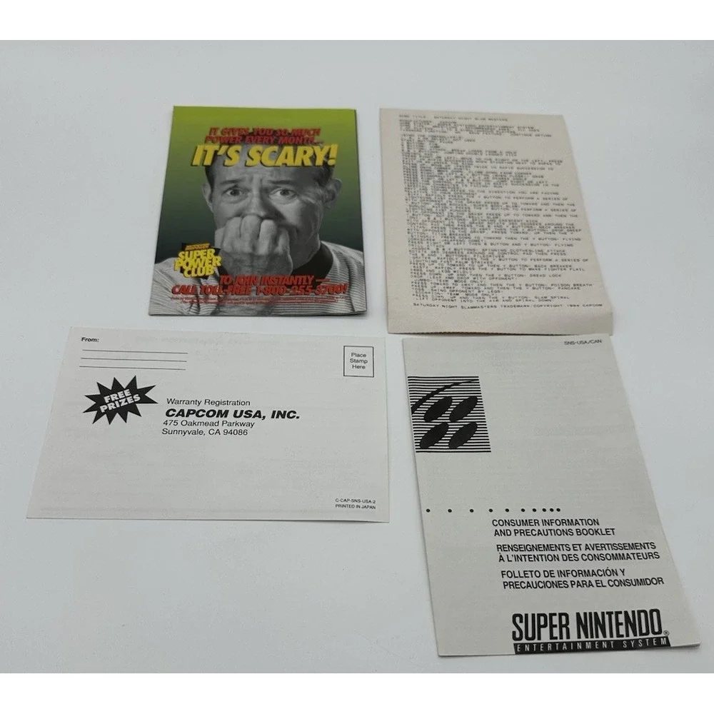 SATURDAY NIGHT SLAM MASTERS SUPER NINTENDO SNES BOX INSERTS NO MANUAL WORKS